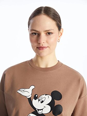 Bisiklet Yaka Mickey Mouse Baskılı Kadın Sweatshirt Tunik