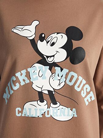 Bisiklet Yaka Mickey Mouse Baskılı Kadın Sweatshirt Tunik