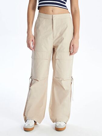 Kadın Standart Fit Düz Paraşüt Pantolon