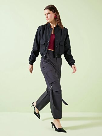 Kadın Standart Fit Düz Paraşüt Pantolon