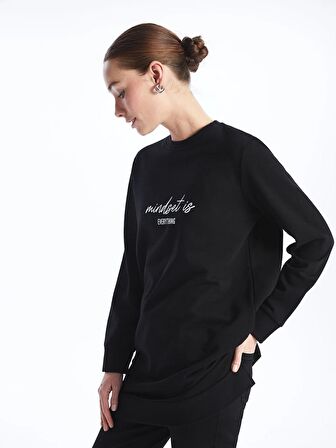 Bisiklet Yaka Baskılı Uzun Kollu Kadın Sweatshirt Tunik