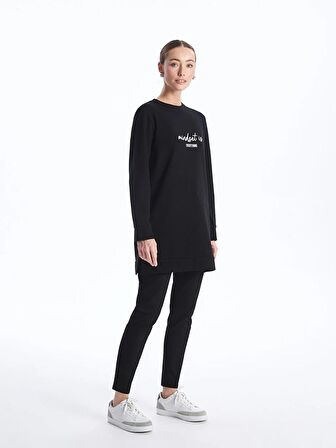 Bisiklet Yaka Baskılı Uzun Kollu Kadın Sweatshirt Tunik