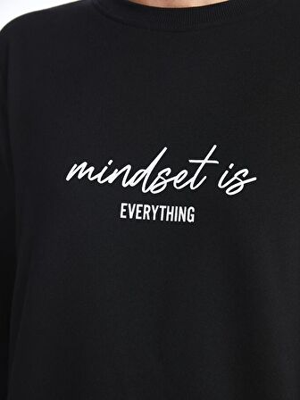 Bisiklet Yaka Baskılı Uzun Kollu Kadın Sweatshirt Tunik