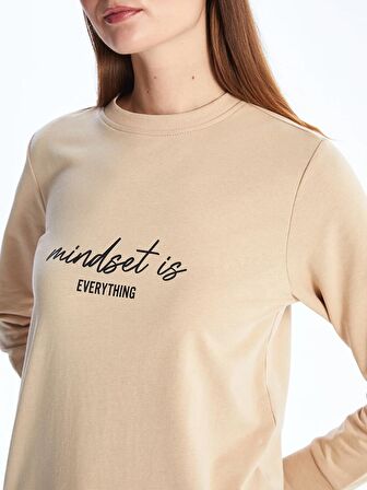 Bisiklet Yaka Baskılı Uzun Kollu Kadın Sweatshirt Tunik