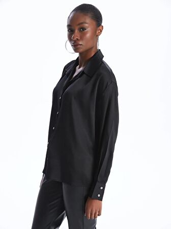 Düz Uzun Kollu Oversize Saten Kadın Gömlek