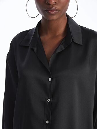 Düz Uzun Kollu Oversize Saten Kadın Gömlek