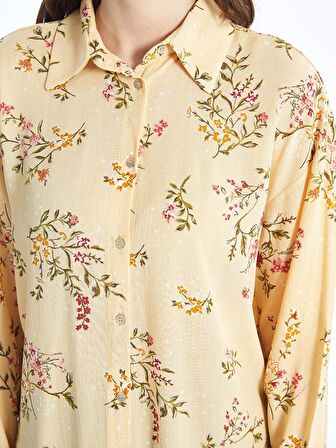 Çiçekli Uzun Kollu Oversize Kadın Gömlek Tunik