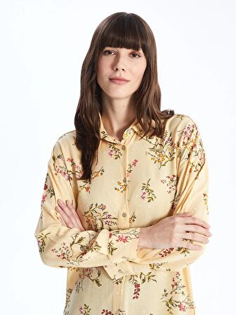 Çiçekli Uzun Kollu Oversize Kadın Gömlek Tunik