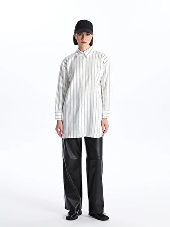 Çizgili Oversize Kadın Gömlek Tunik