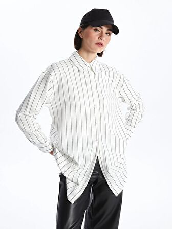 Çizgili Oversize Kadın Gömlek Tunik