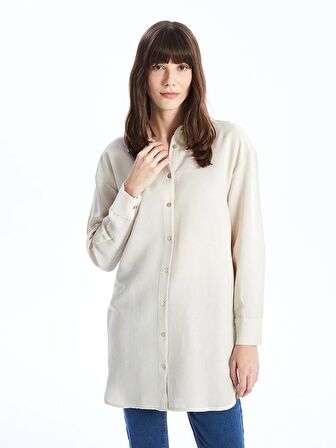 Düz Uzun Kollu Oversize Keten Karışımlı Kadın Gömlek Tunik