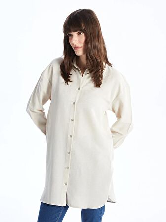 Düz Uzun Kollu Oversize Keten Karışımlı Kadın Gömlek Tunik