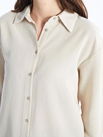 Düz Uzun Kollu Oversize Keten Karışımlı Kadın Gömlek Tunik