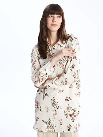 Çiçekli Uzun Kollu Oversize Kadın Gömlek Tunik