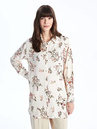 Çiçekli Uzun Kollu Oversize Kadın Gömlek Tunik