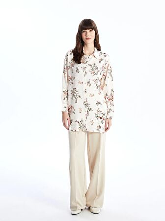 Çiçekli Uzun Kollu Oversize Kadın Gömlek Tunik