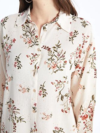 Çiçekli Uzun Kollu Oversize Kadın Gömlek Tunik
