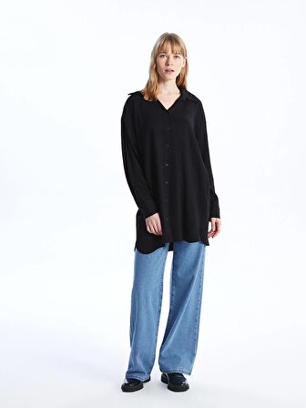 Düz Uzun Kollu Oversize Kadın Gömlek Tunik