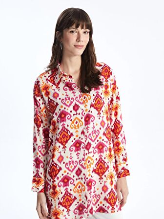 Desenli Uzun Kollu Oversize Kadın Gömlek Tunik