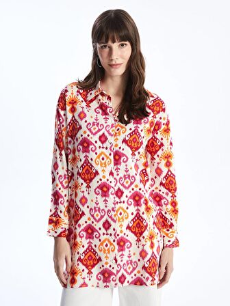 Desenli Uzun Kollu Oversize Kadın Gömlek Tunik