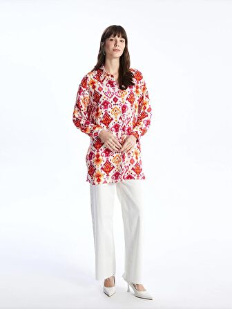 Desenli Uzun Kollu Oversize Kadın Gömlek Tunik