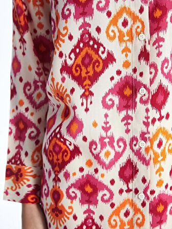 Desenli Uzun Kollu Oversize Kadın Gömlek Tunik