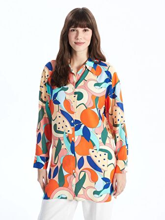 Desenli Uzun Kollu Oversize Kadın Gömlek Tunik