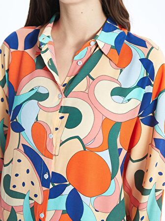 Desenli Uzun Kollu Oversize Kadın Gömlek Tunik