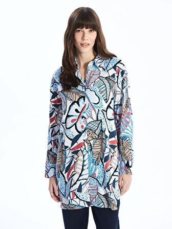 Desenli Uzun Kollu Oversize Kadın Gömlek Tunik
