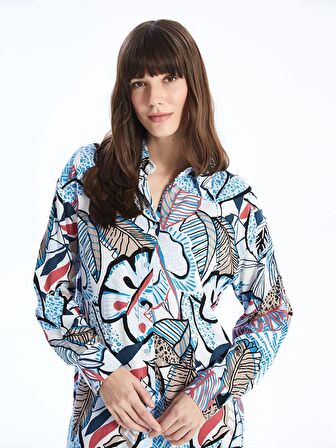 Desenli Uzun Kollu Oversize Kadın Gömlek Tunik