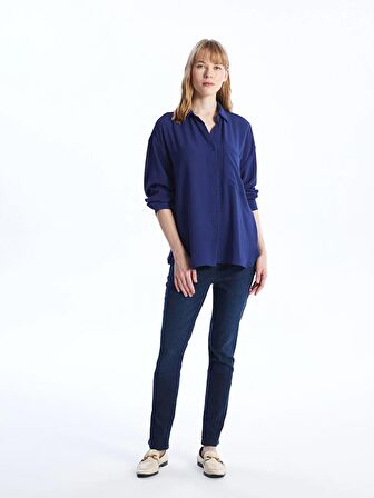 Düz Uzun Kollu Oversize Poplin Kadın Gömlek