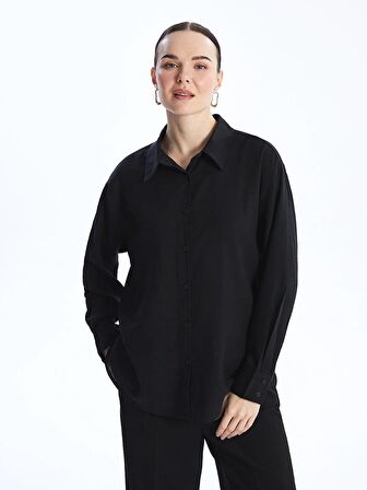 Düz Uzun Kollu Oversize Poplin Kadın Gömlek