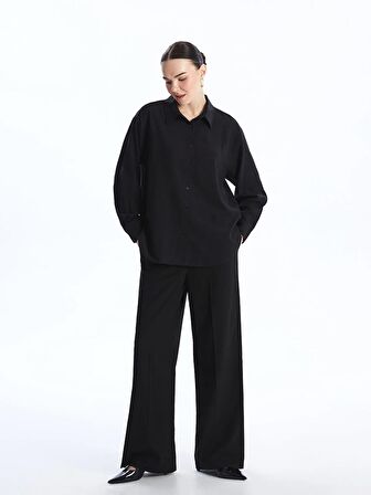 Düz Uzun Kollu Oversize Poplin Kadın Gömlek