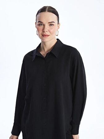 Düz Uzun Kollu Oversize Poplin Kadın Gömlek