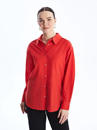 Düz Uzun Kollu Oversize Poplin Kadın Gömlek