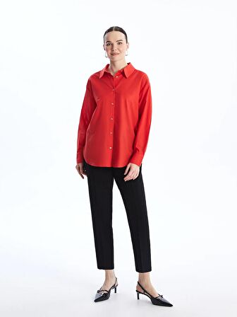 Düz Uzun Kollu Oversize Poplin Kadın Gömlek
