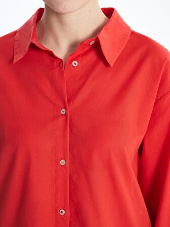 Düz Uzun Kollu Oversize Poplin Kadın Gömlek