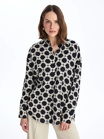 Desenli Uzun Kollu Oversize Kadın Gömlek