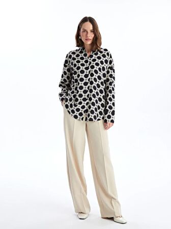 Desenli Uzun Kollu Oversize Kadın Gömlek