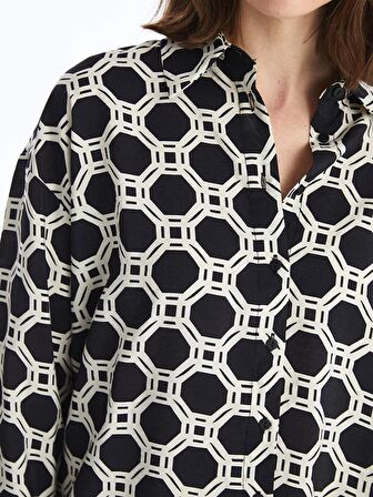 Desenli Uzun Kollu Oversize Kadın Gömlek