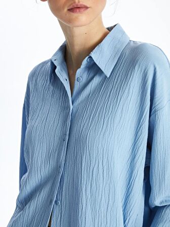 Düz Uzun Kollu Oversize Kadın Gömlek