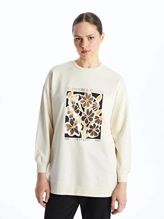 Bisiklet Yaka Baskılı Kadın Sweatshirt Tunik