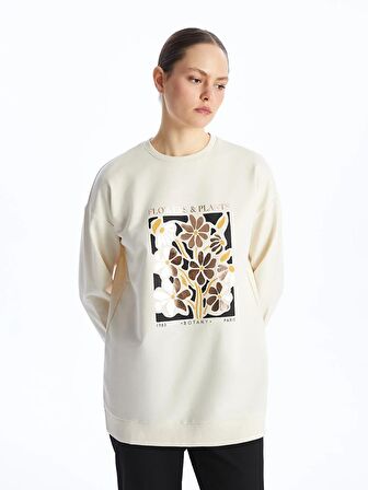 Bisiklet Yaka Baskılı Kadın Sweatshirt Tunik