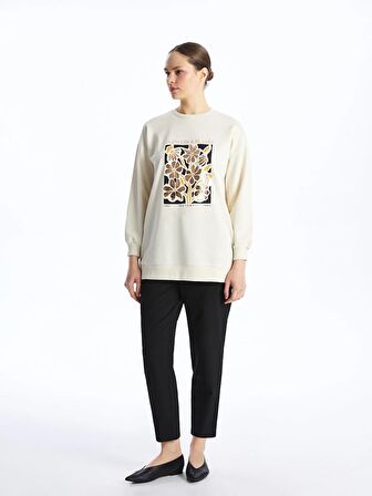 Bisiklet Yaka Baskılı Kadın Sweatshirt Tunik