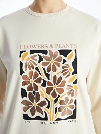 Bisiklet Yaka Baskılı Kadın Sweatshirt Tunik