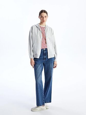 Kapüşonlu Oversize Kadın Fermuarlı Sweatshirt