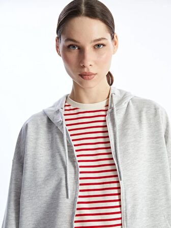 Kapüşonlu Oversize Kadın Fermuarlı Sweatshirt