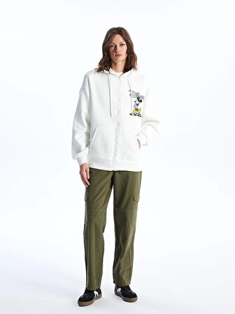 Kapüşonlu Mickey ve Arkadaşları Baskılı Uzun Kollu Oversize Kadın Fermuarlı Sweatshirt