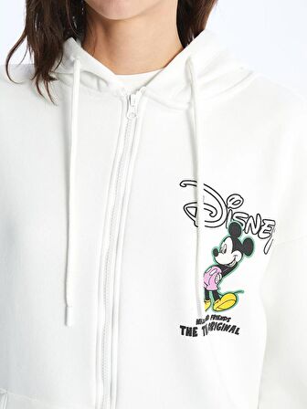 Kapüşonlu Mickey ve Arkadaşları Baskılı Uzun Kollu Oversize Kadın Fermuarlı Sweatshirt