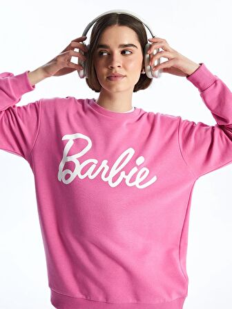 Bisiklet Yaka Barbie Baskılı Uzun Kollu Kadın Sweatshirt